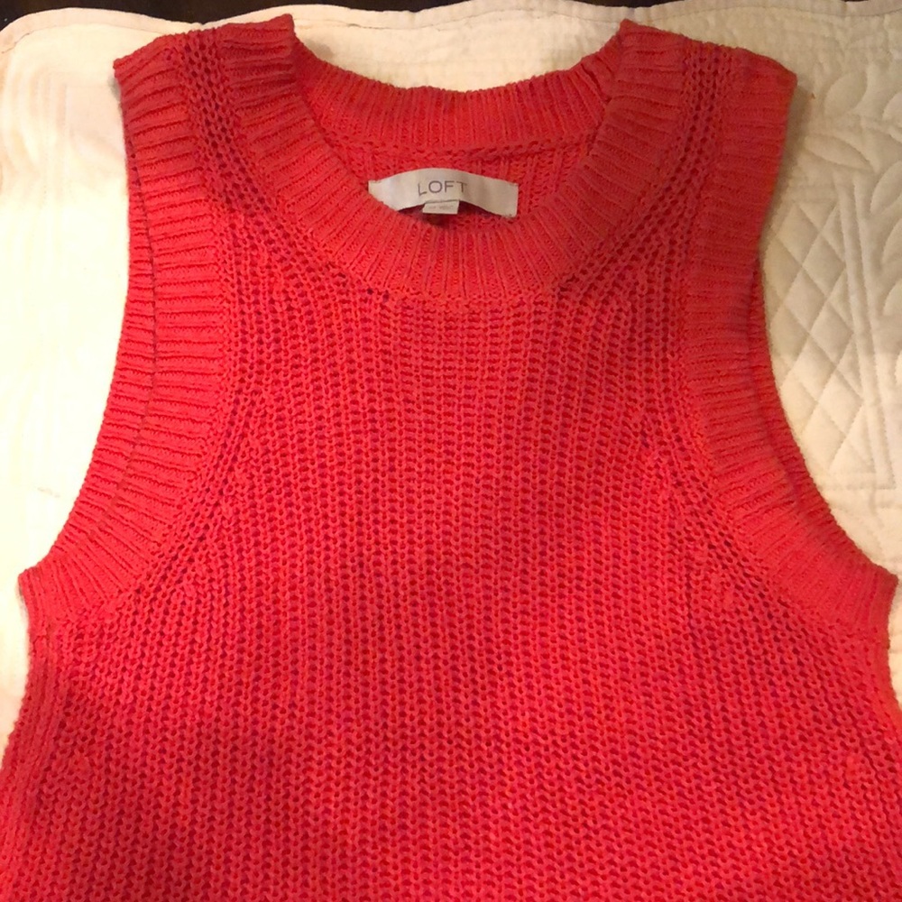 LOFT Ribbed Knit Sleeveless, tie bottom sides, cotton/linen/rayon blend sweater